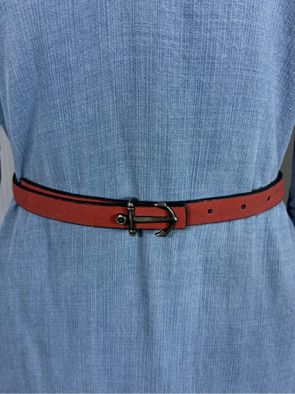 Womens belt 43” long Red Faux Leather Anchor Buckle Sailor Girl Nautical Beach